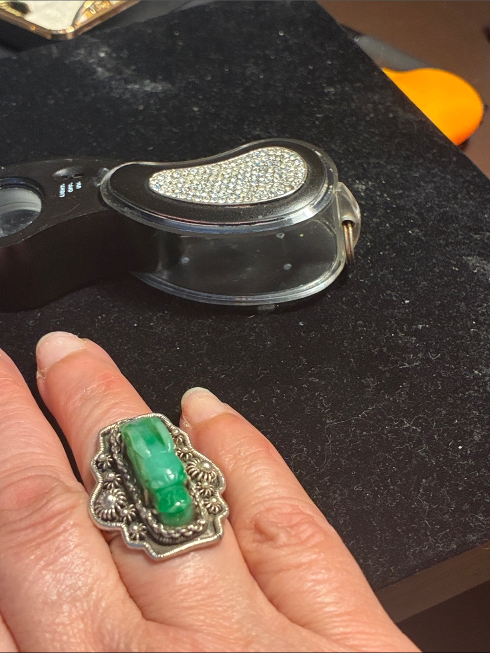 antique silver dragon, ring Stone Silver Filigree Statement Ring